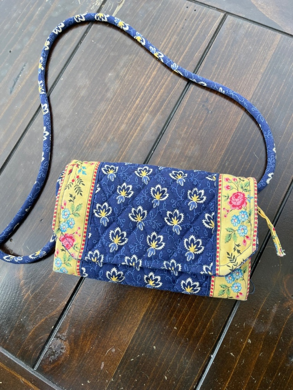 Vera Bradley Navy and Yellow Quilted Floral Crossbody